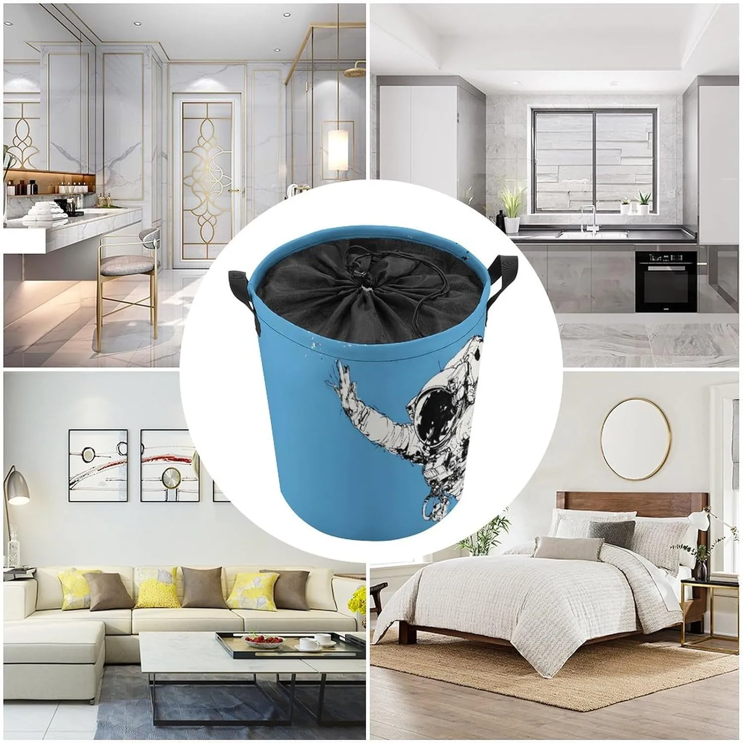 Laundry Hampers, Large Drawstring Laundry Bag, Removable Laundry Bags, Collapsible Storage Bin with Handles for Home Organization, Kids Room, Nursery Skull