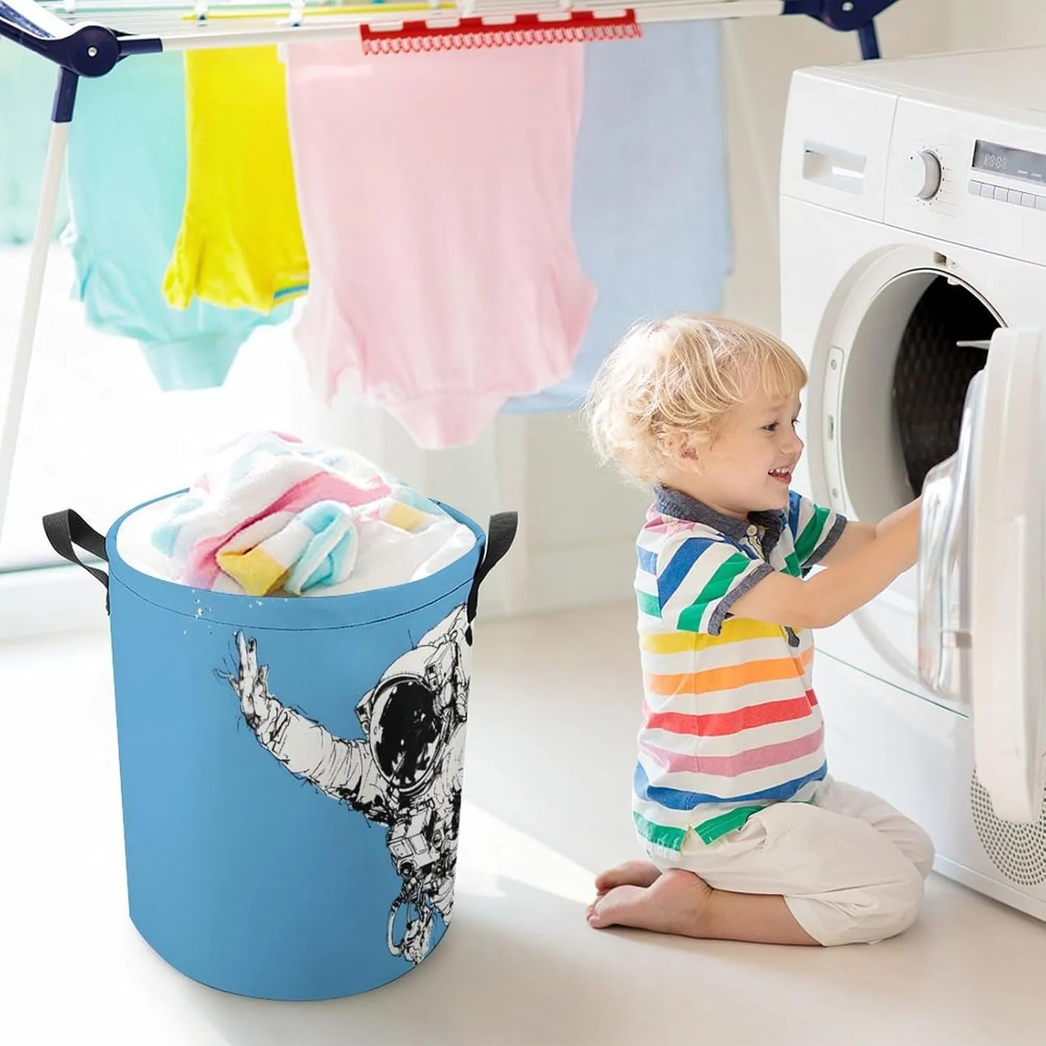 Laundry Hampers, Large Drawstring Laundry Bag, Removable Laundry Bags, Collapsible Storage Bin with Handles for Home Organization, Kids Room, Nursery Skull