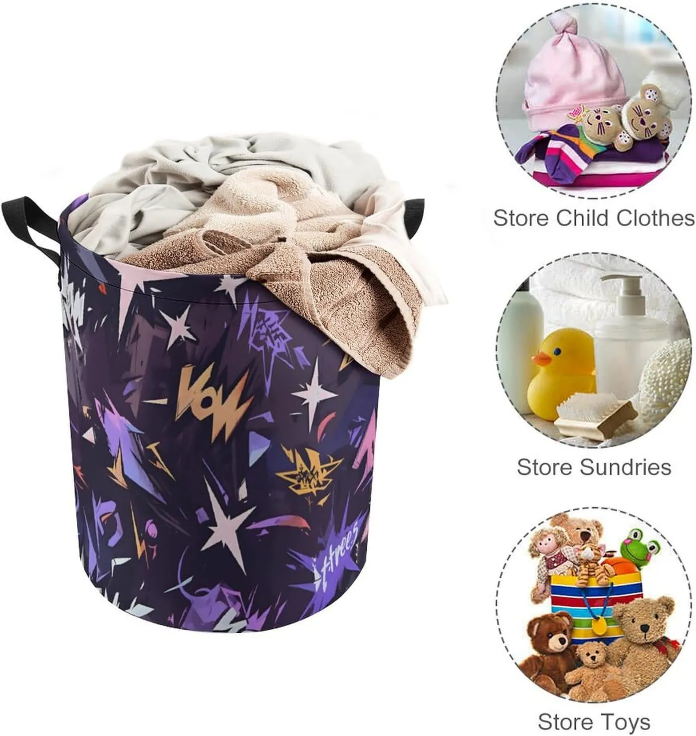 Laundry Hampers, Large Drawstring Laundry Bag, Removable Laundry Bags, Collapsible Storage Bin with Handles for Home Organization, Kids Room, Nursery Star