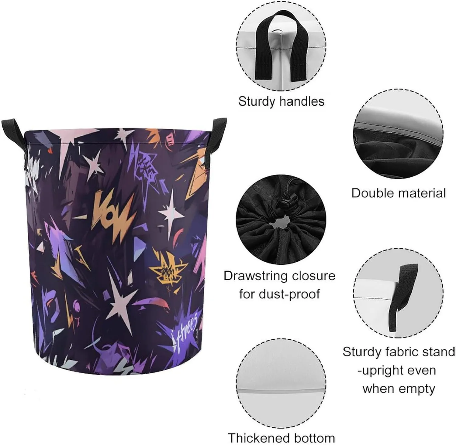 Laundry Hampers, Large Drawstring Laundry Bag, Removable Laundry Bags, Collapsible Storage Bin with Handles for Home Organization, Kids Room, Nursery Star