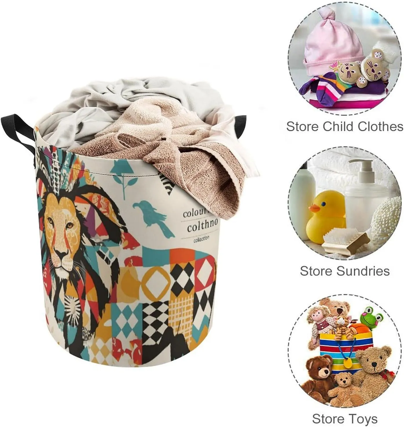 Laundry Hampers, Large Drawstring Laundry Bag, Removable Laundry Bags, Collapsible Storage Bin with Handles for Home Organization, Kids Room, Nursery Vertebrate