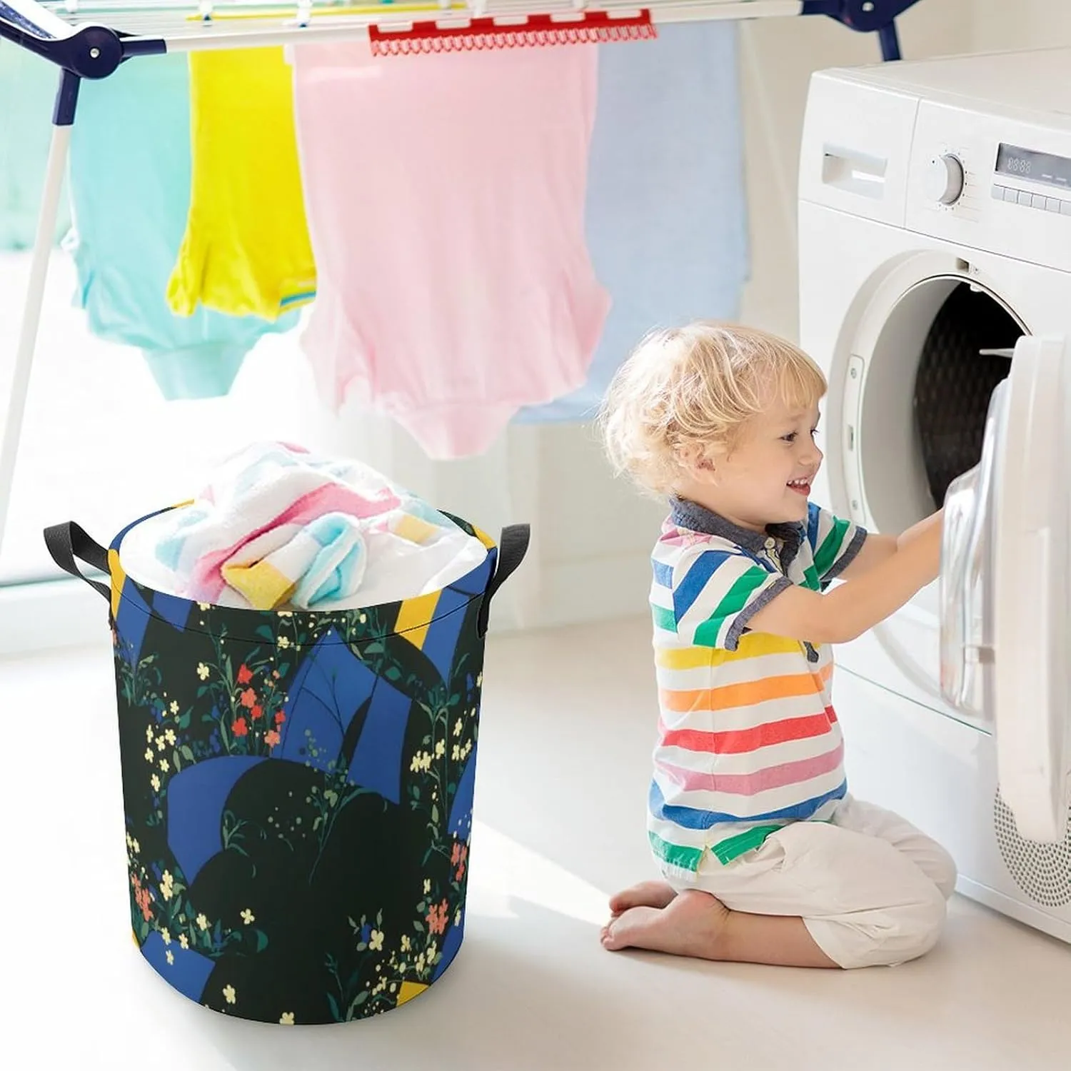 Laundry Hampers, Large Drawstring Laundry Bag, Removable Laundry Bags, Collapsible Storage Bin with Handles for Home Organization, Kids Room, Nursery Vertebrate