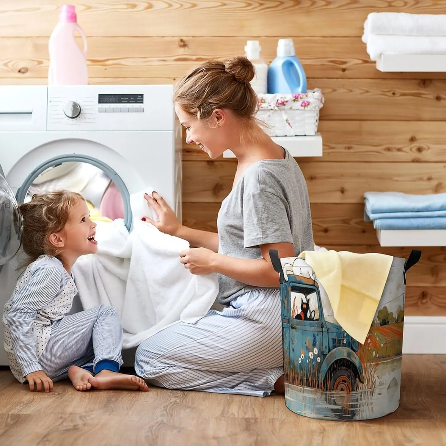 Laundry Hampers, Large Drawstring Laundry Bag, Removable Laundry Bags, Collapsible Storage Bin with Handles for Home Organization, Kids Room, Nursery Wheel