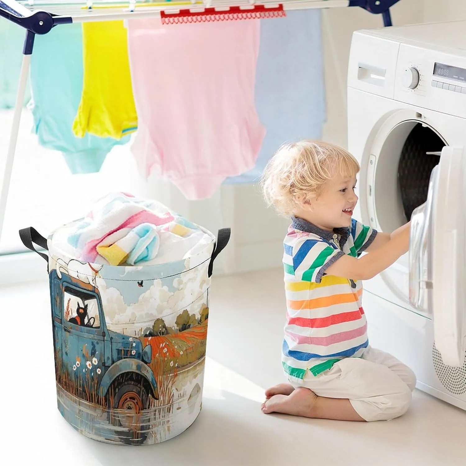 Laundry Hampers, Large Drawstring Laundry Bag, Removable Laundry Bags, Collapsible Storage Bin with Handles for Home Organization, Kids Room, Nursery Wheel