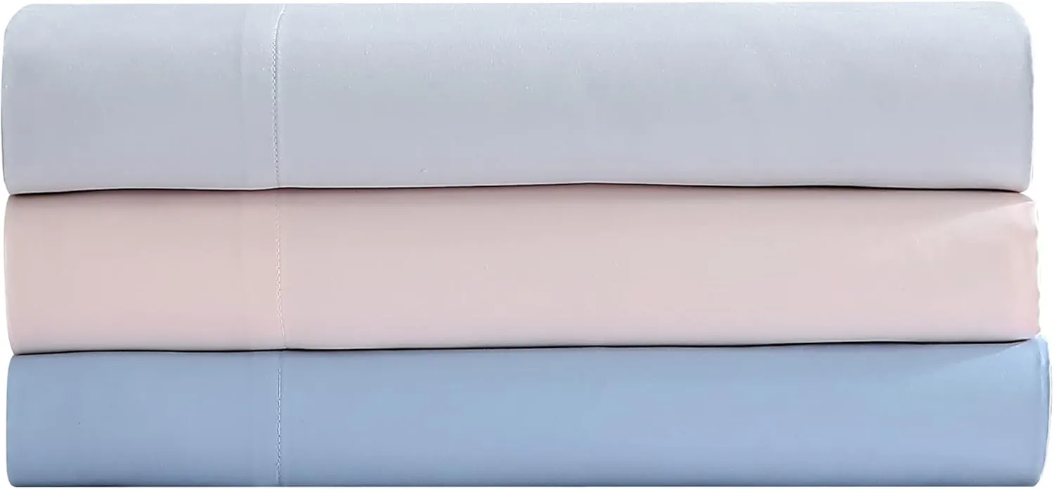 Laura Ashley- Queen Sheet Set, Luxury Sateen Cotton Bedding, 800 Thread Count, Soft & Smooth Home Decor (Solid Blue, Queen)