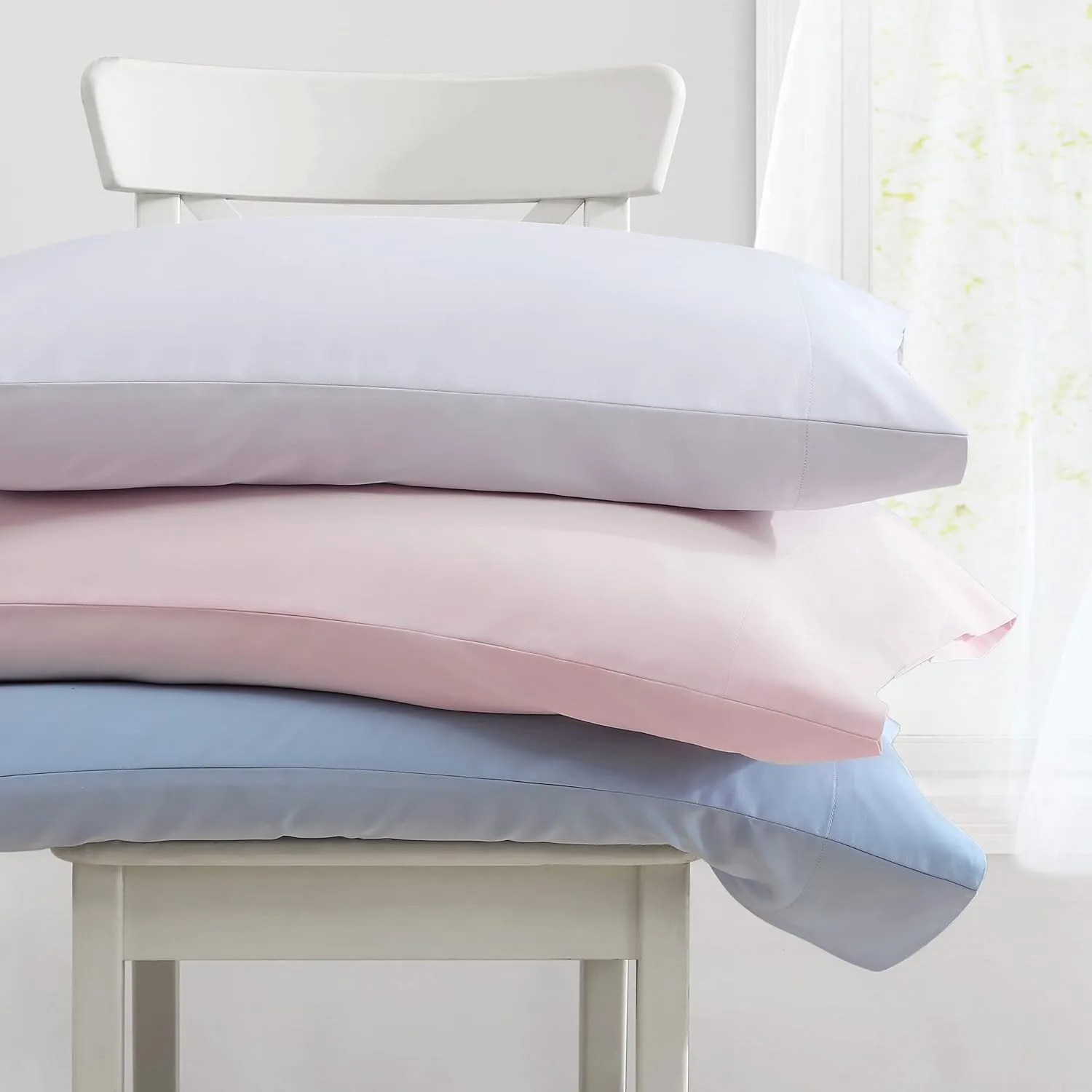 Laura Ashley- Queen Sheet Set, Luxury Sateen Cotton Bedding, 800 Thread Count, Soft & Smooth Home Decor (Solid Blue, Queen)