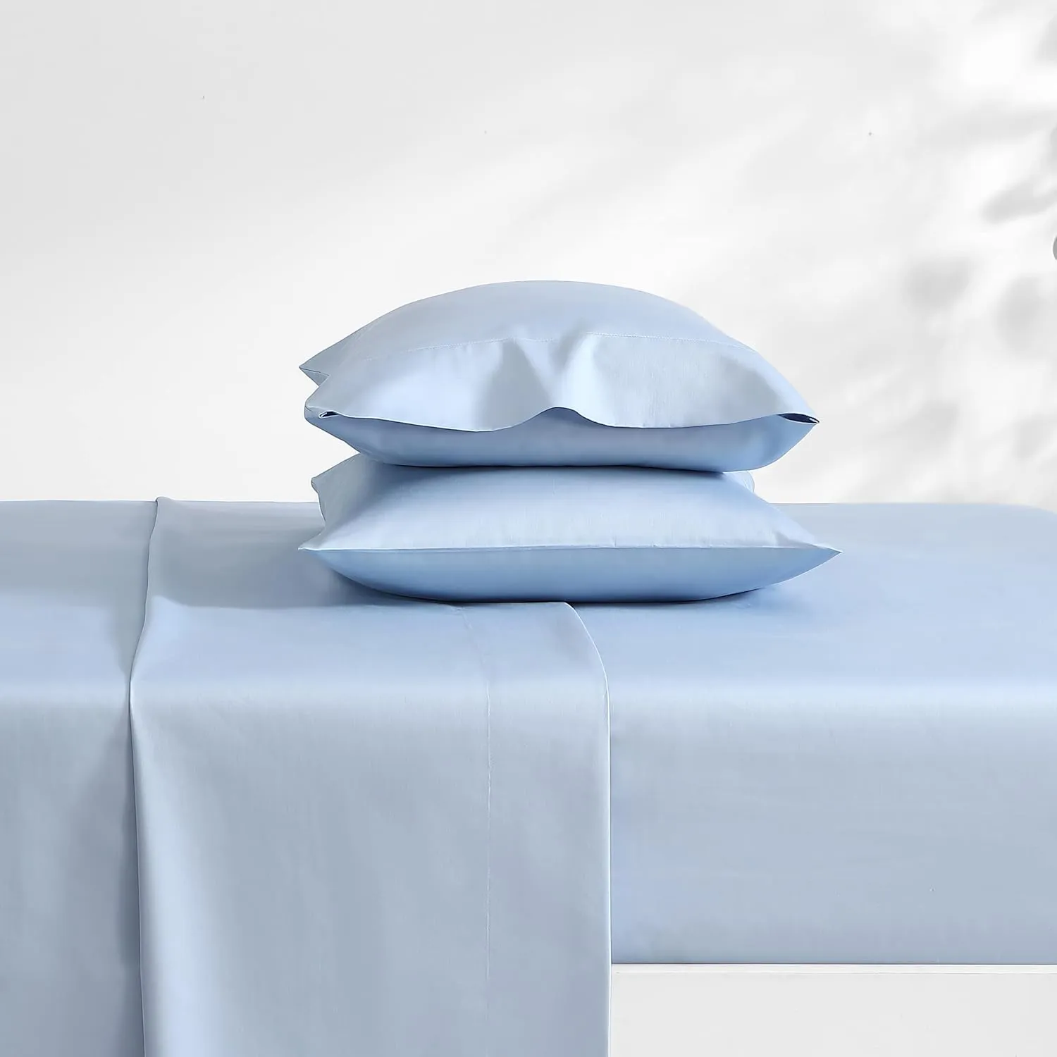 Laura Ashley- Queen Sheet Set, Luxury Sateen Cotton Bedding, 800 Thread Count, Soft & Smooth Home Decor (Solid Blue, Queen)