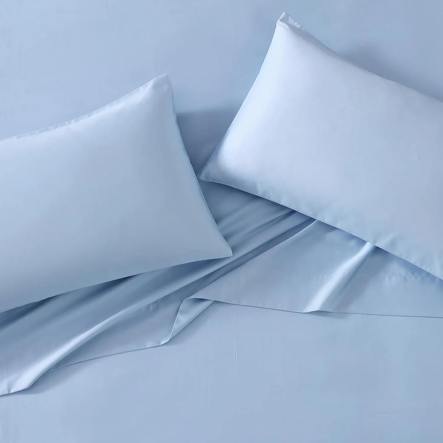 Laura Ashley- Queen Sheet Set, Luxury Sateen Cotton Bedding, 800 Thread Count, Soft & Smooth Home Decor (Solid Blue, Queen)