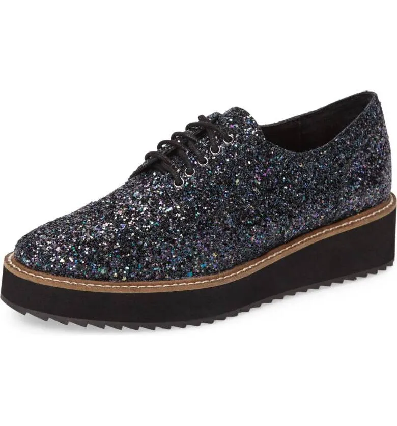 Leather Heeled Minimalistic Glitter Up Wedge Black Highly intuitive London Casual Emma Oxfords Lace Shellys