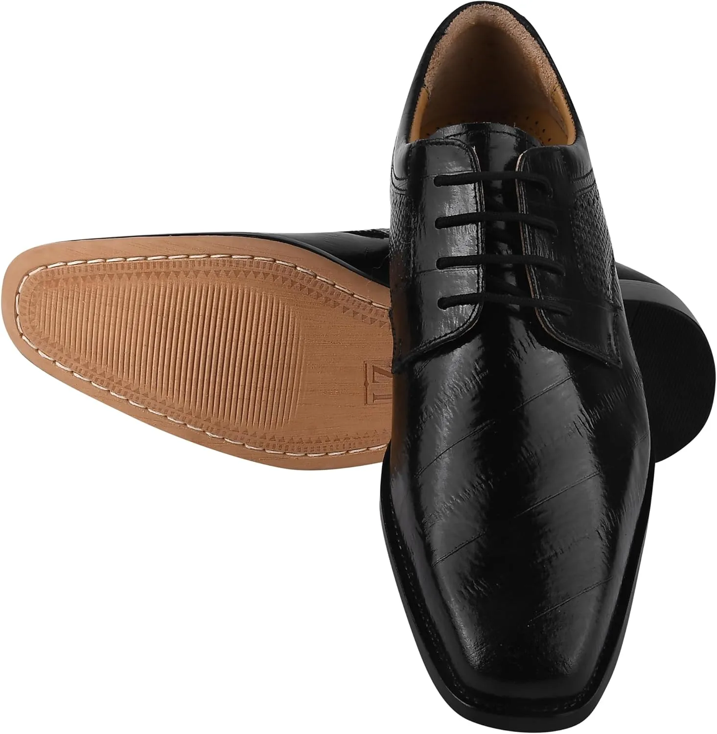 LIBERTYZENO Mens EEL Print Knitted Design Genuine Leather Adults Lace Up Oxford Dress Shoes for Prom Graduation