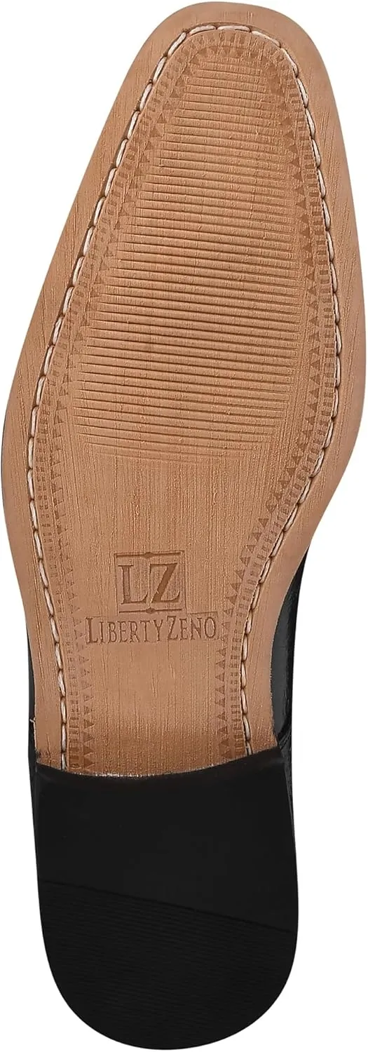 LIBERTYZENO Mens EEL Print Knitted Design Genuine Leather Adults Lace Up Oxford Dress Shoes for Prom Graduation