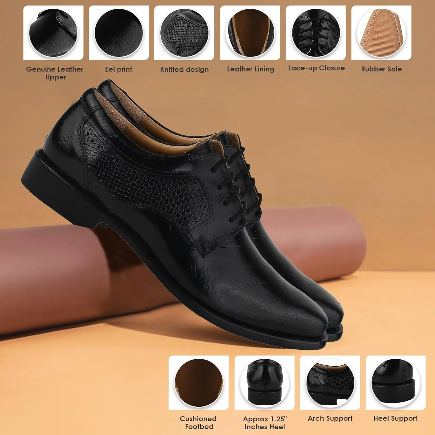 LIBERTYZENO Mens EEL Print Knitted Design Genuine Leather Adults Lace Up Oxford Dress Shoes for Prom Graduation