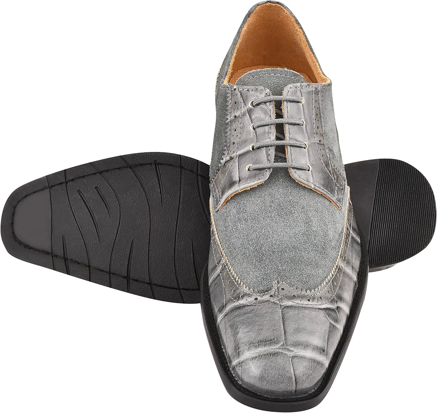 LIBERTYZENO Mens Genuine Leather Adults Wingtip Lace Up Oxford Dress Shoes for Easter Gift