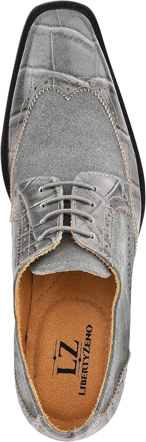 LIBERTYZENO Mens Genuine Leather Adults Wingtip Lace Up Oxford Dress Shoes for Easter Gift