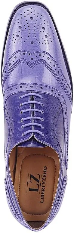 LIBERTYZENO Mens Plain & Animal Print Purple Genuine Leather Adults Slip On & Lace Up Oxford Dress Shoes/Prom Shoes for Easter Gift