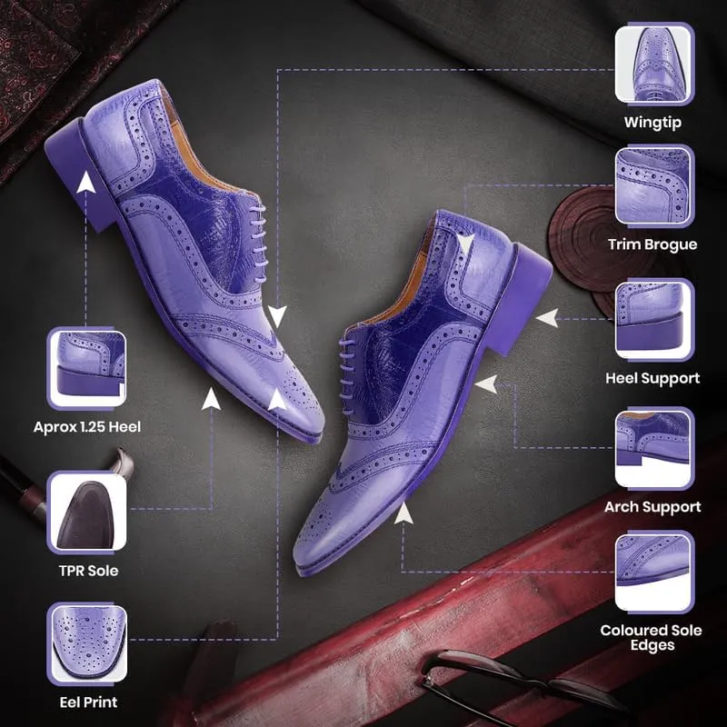 LIBERTYZENO Mens Plain & Animal Print Purple Genuine Leather Adults Slip On & Lace Up Oxford Dress Shoes/Prom Shoes for Easter Gift