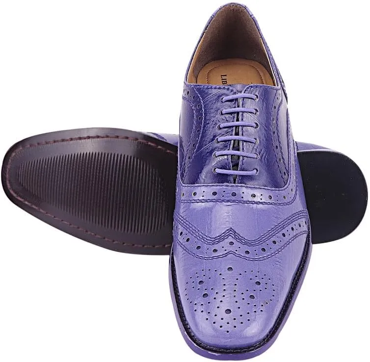 LIBERTYZENO Mens Plain & Animal Print Purple Genuine Leather Adults Slip On & Lace Up Oxford Dress Shoes/Prom Shoes for Easter Gift