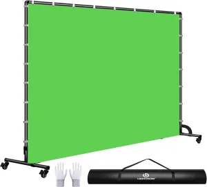 Lightdow 10x7ft Rolling Background Stand Kit with Green Screen Backdrop & Wheels & Portable Carrying Bag & Clamp & Gloves for Streaming/Studio Video Recording/Zoom Meeting/Party