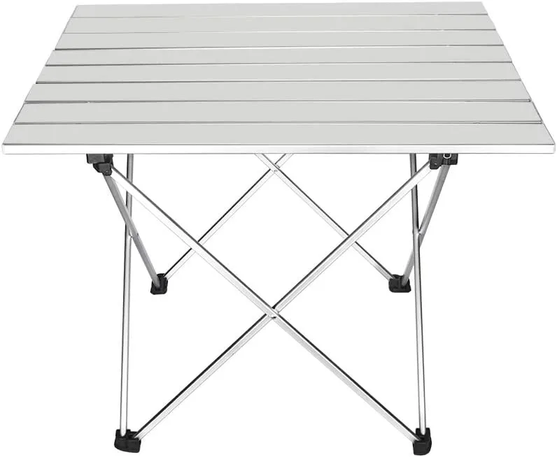 Lightweight Aluminum Folding Table, Portable Camp Table, Outdoor Picnic Camping Backpacking Beach Patio Collapsible Foldable Table (Silver, Large - Unfolded: 27" x 18.3" x 15.7")