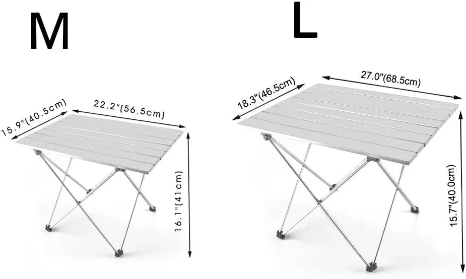 Lightweight Aluminum Folding Table, Portable Camp Table, Outdoor Picnic Camping Backpacking Beach Patio Collapsible Foldable Table (Silver, Large - Unfolded: 27" x 18.3" x 15.7")