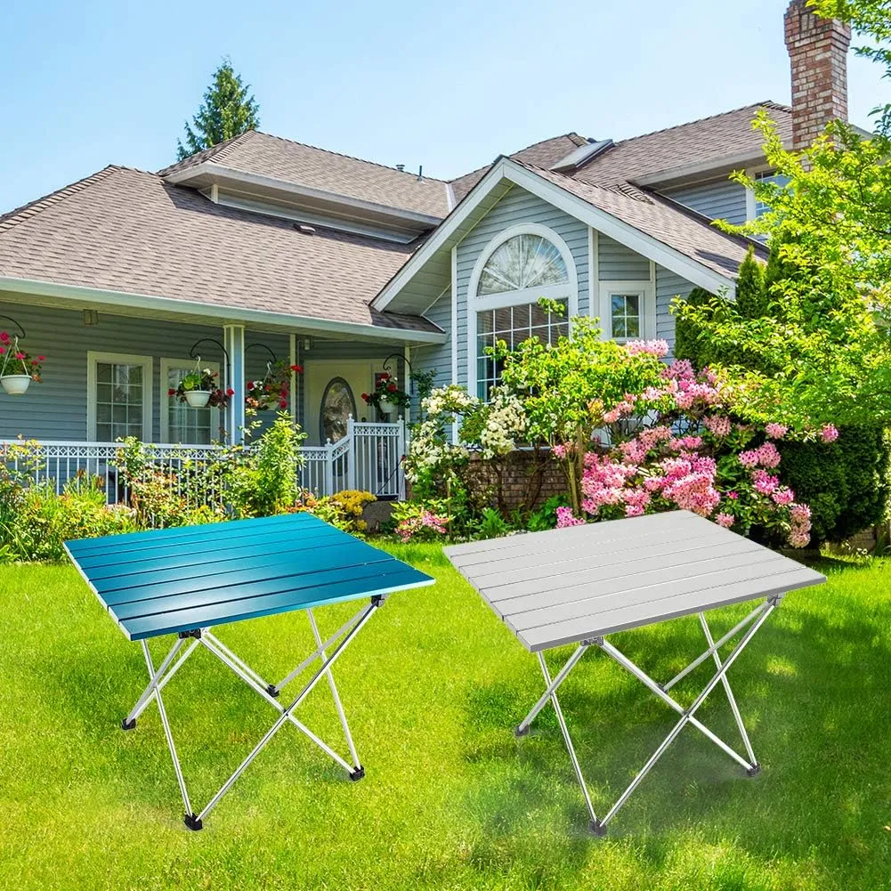 Lightweight Aluminum Folding Table, Portable Camp Table, Outdoor Picnic Camping Backpacking Beach Patio Collapsible Foldable Table (Silver, Large - Unfolded: 27" x 18.3" x 15.7")