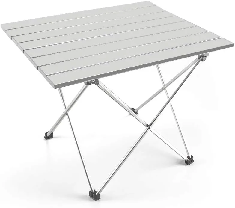 Lightweight Aluminum Folding Table, Portable Camp Table, Outdoor Picnic Camping Backpacking Beach Patio Collapsible Foldable Table (Silver, Large - Unfolded: 27" x 18.3" x 15.7")