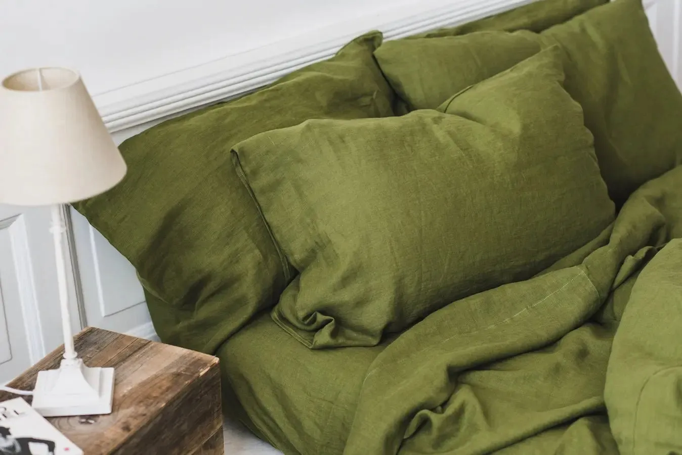Linen Sheets Set Green Moss