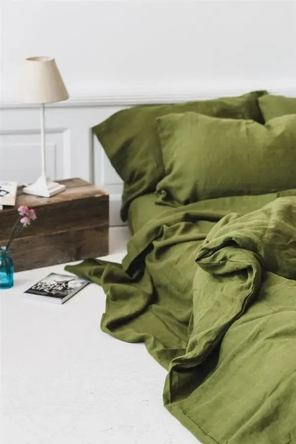 Linen Sheets Set Green Moss
