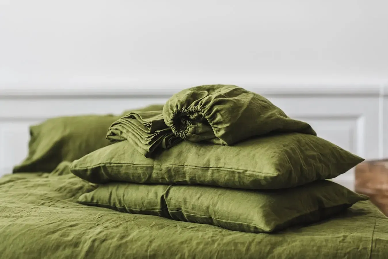 Linen Sheets Set Green Moss