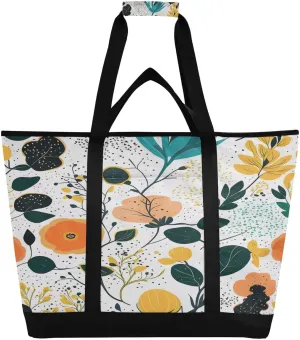 Lively Flowers Pattern Reusable Insulated Lunchbox Cooler Bag, Leakproof Kitchen Grocery Bag Collapsible Portable Cooler Tote Bag for Picnic, Camping, Office, Travel