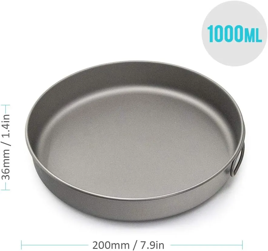 Lixada Ultralight Titanium Frypan Outdoor Camping Hiking Picnic Cooking Frying Pan 750/1000ML with/Without Handle