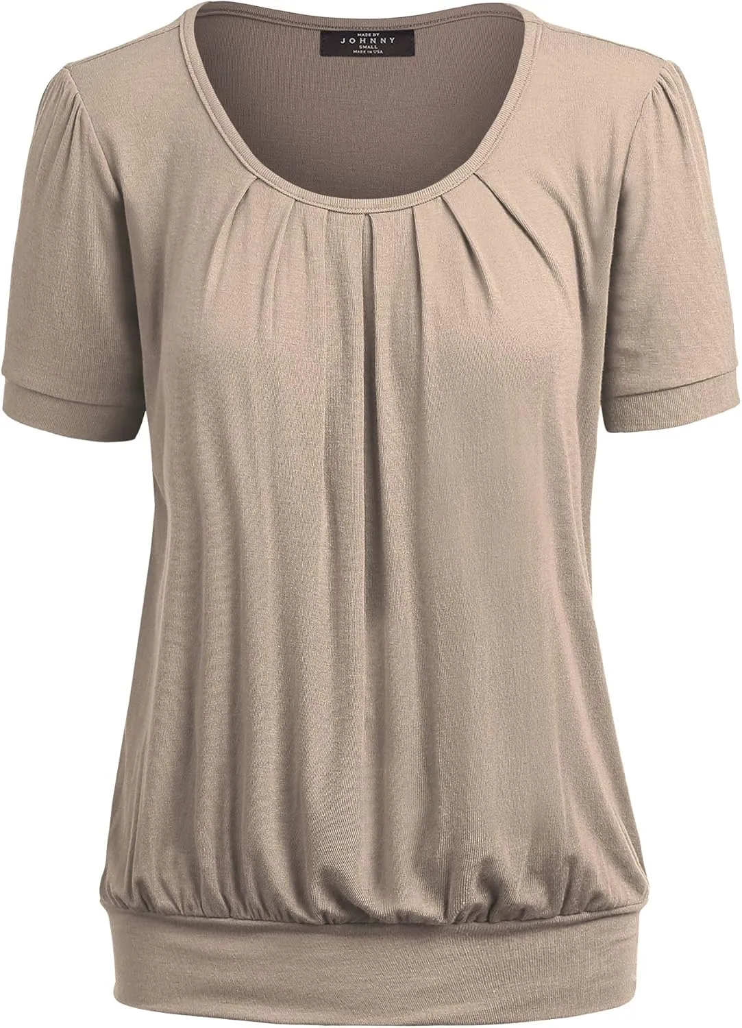 LL Womens Scoop Neck Short Sleeve Front Pleated Tunic - Made in USA