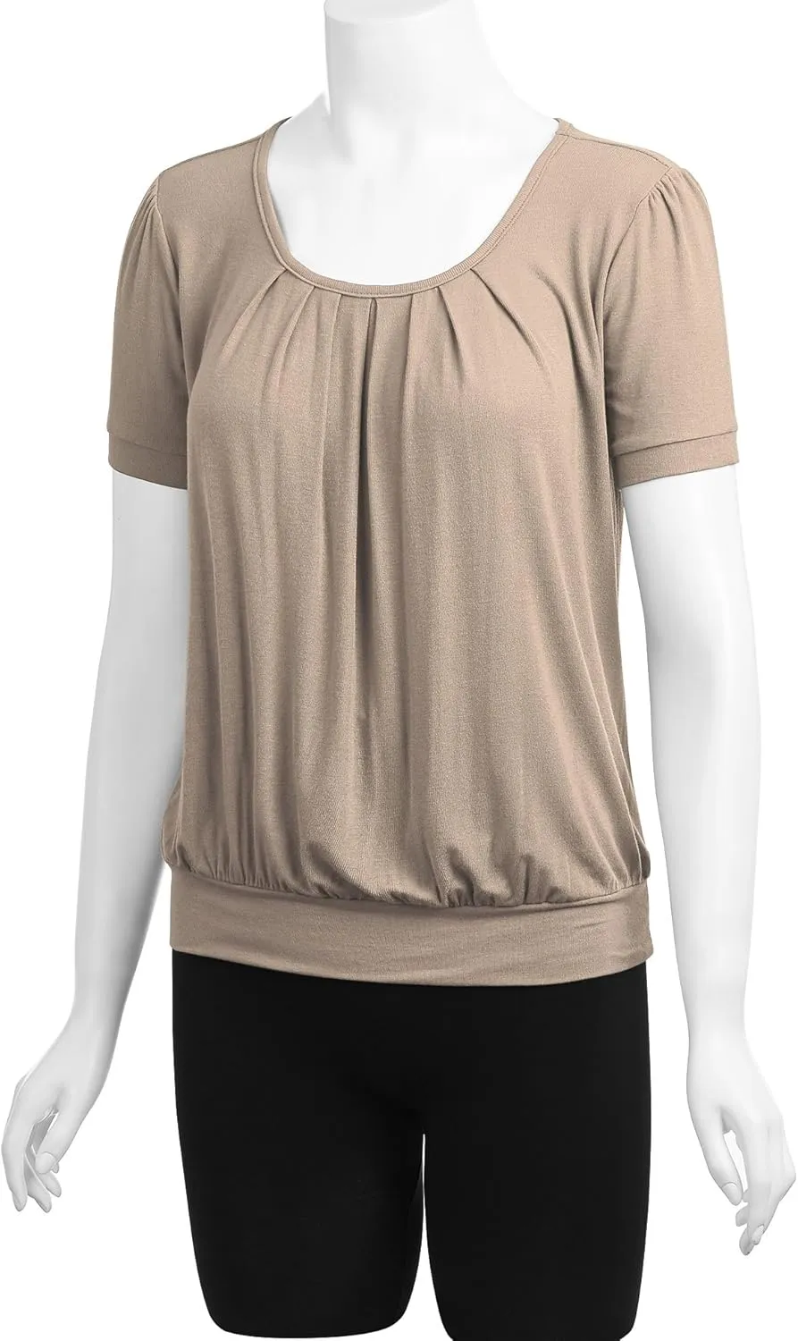 LL Womens Scoop Neck Short Sleeve Front Pleated Tunic - Made in USA