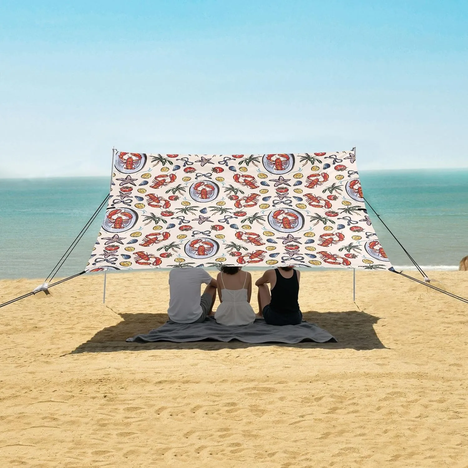 Lobster Summer Party Beach Camping Tent Sun Shelter for Whole Family, Beach Shade Canopy with UPF50  UV Protection,Easy Set Up and Carry,Outdoor Shade for Trips, Fishing, Backyard Fun Picnics