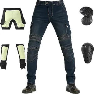 LOMENG Motorcycle Riding Pants Motorbike Motocross Cycling Jeans Safety CE Knee Hip Removable Armored All Seasons for Men