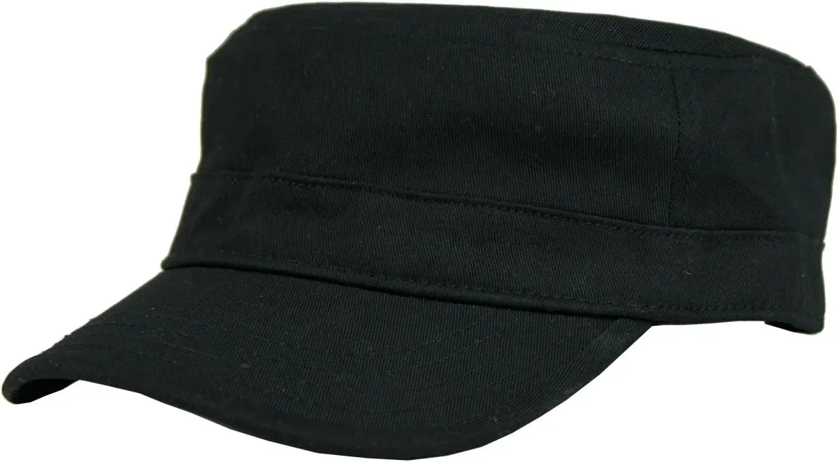 Low Profile Cotton Flat Top Peaked Army Military Cadet Cap Hat