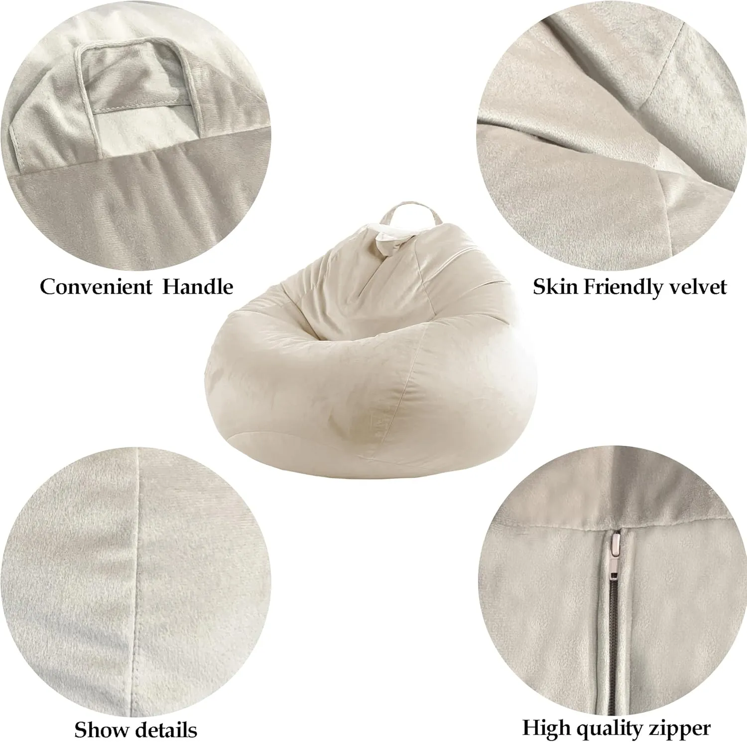 LPMOERA Stuffed Animal Storage Bean Bag Chair Cover (No Filler) Zipper Soft Fuzzy Fluffy Stuffable Bean Bag Cover for Organizing Children Plush Toys or Memory Mint Green Large