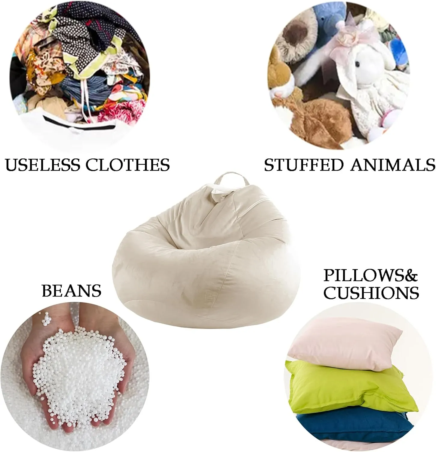 LPMOERA Stuffed Animal Storage Bean Bag Chair Cover (No Filler) Zipper Soft Fuzzy Fluffy Stuffable Bean Bag Cover for Organizing Children Plush Toys or Memory Mint Green Large