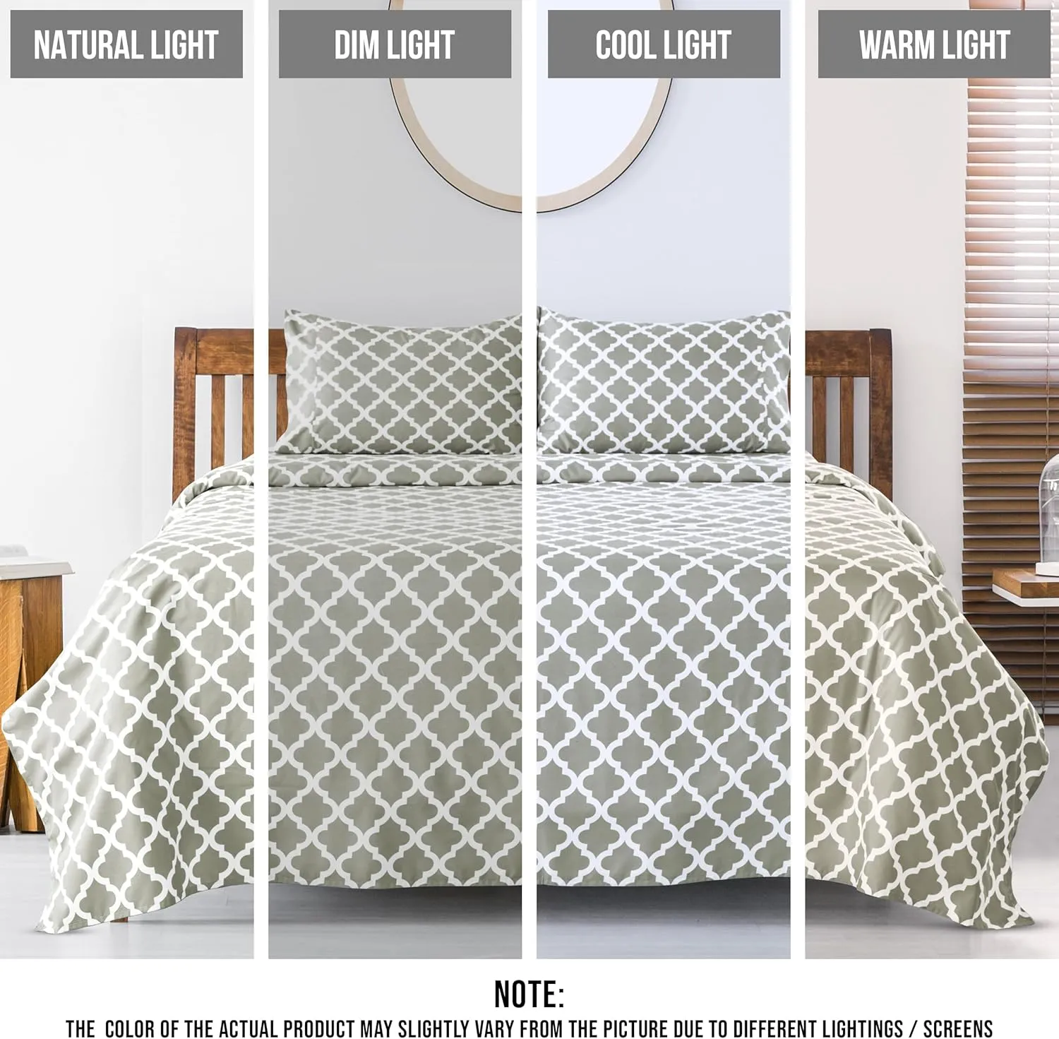 LUX Décor Queen Sheet Set, 4-Pc, Breathable Hotel Style Sheets, Microfiber Sheets Deep Pockets, Easy-Fit, Soft & Wrinkle Free Oeko-Tex Quatrefoil Bed Sheets (Queen, Taupe)