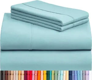 LuxClub 4 PC King Size Sheet Set Deep Pockets 18" Wrinkle Free Cooling Sheets Machine Washable Hotel Bedding Silky Soft - Aqua King