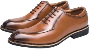 Luxury Designer Brown Pointed Shoes for Men, Business Dress Leather Classic Lace-Up Oxford Shoes, Wedding Suit Moccasins for Formal and Office Wear