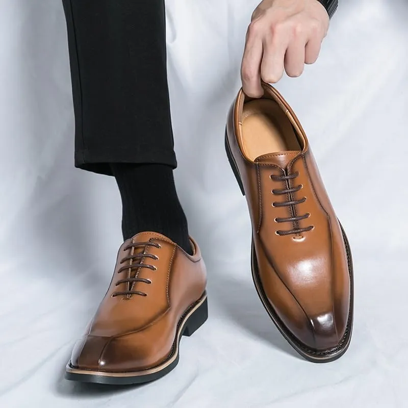 Luxury Designer Brown Pointed Shoes for Men, Business Dress Leather Classic Lace-Up Oxford Shoes, Wedding Suit Moccasins for Formal and Office Wear
