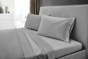 Luxury German Flannel Sheets & Pillowcases Set, 4 Piece (Gray Herringbone, King)