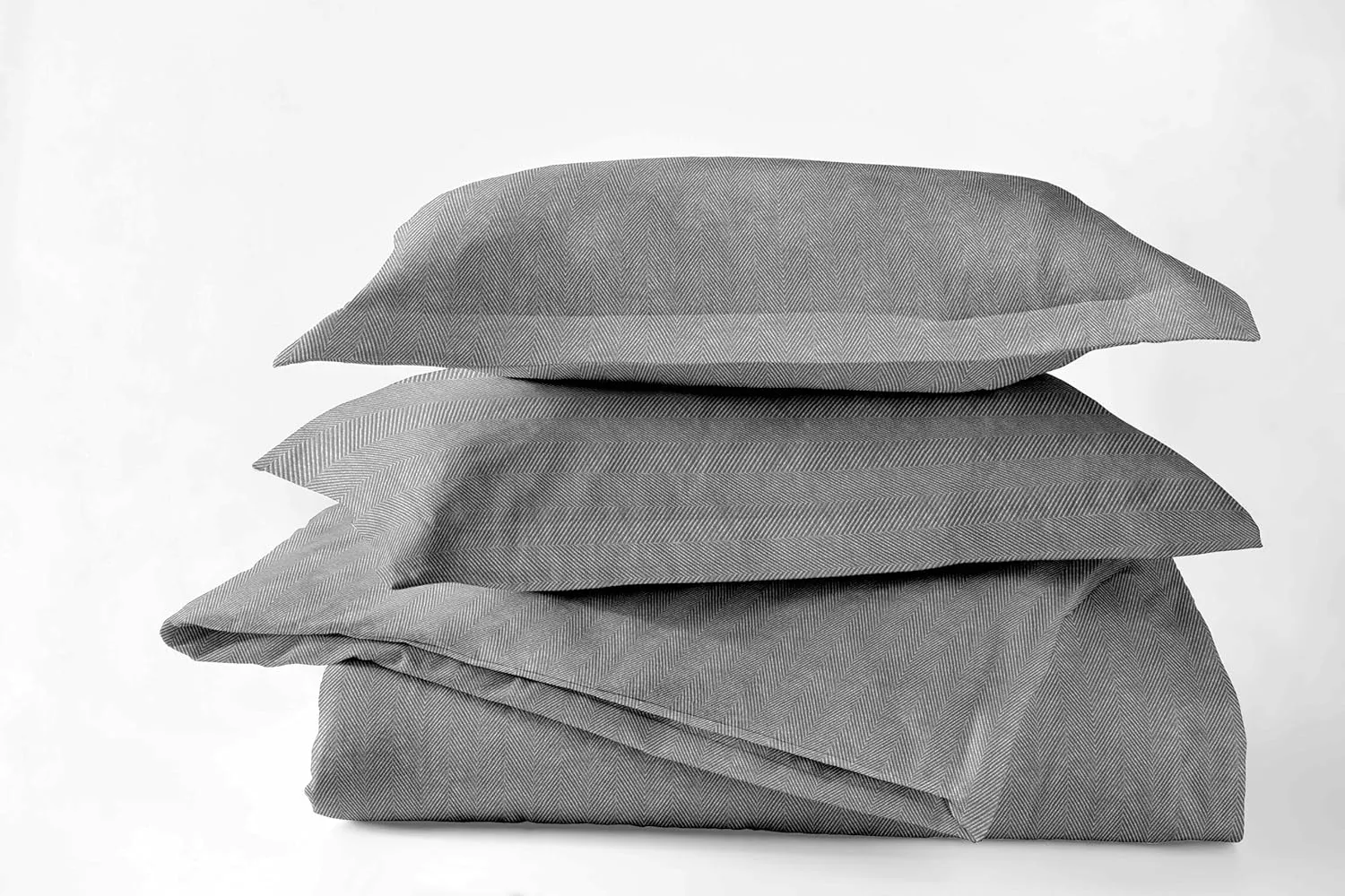 Luxury German Flannel Sheets & Pillowcases Set, 4 Piece (Gray Herringbone, King)