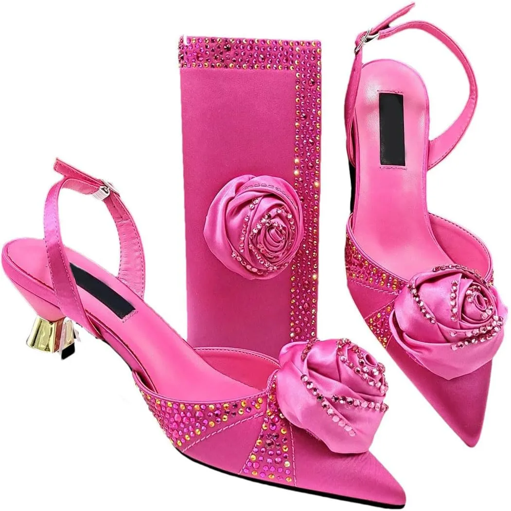 Luxury Leather Wedding Cylinder Mini Handbag Full Diamond Decoration Women Sandals Set