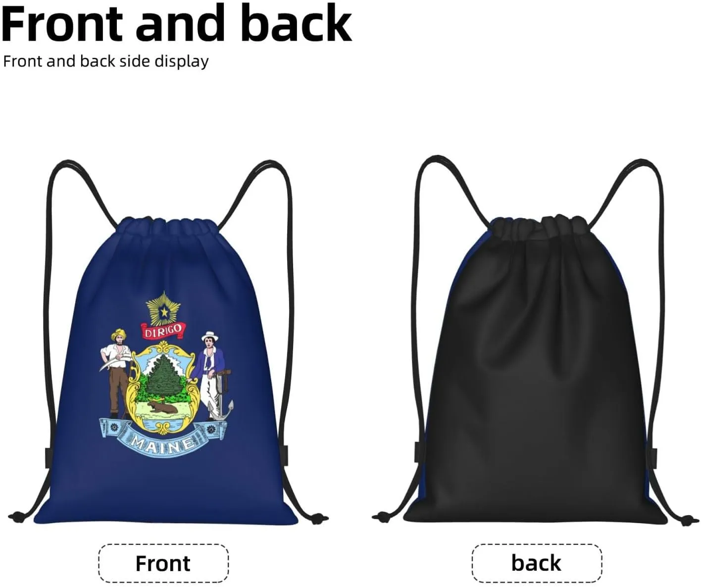 Maine State Flag Print Drawstring Backpack Lightweight Sport Bag,Pull String Back Sack Suitable Gym,Travel