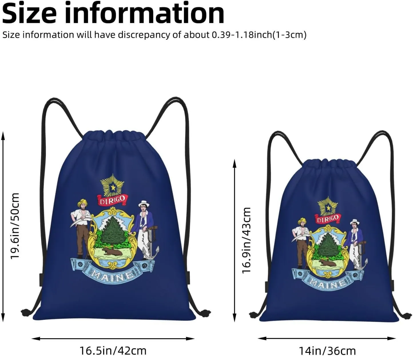 Maine State Flag Print Drawstring Backpack Lightweight Sport Bag,Pull String Back Sack Suitable Gym,Travel
