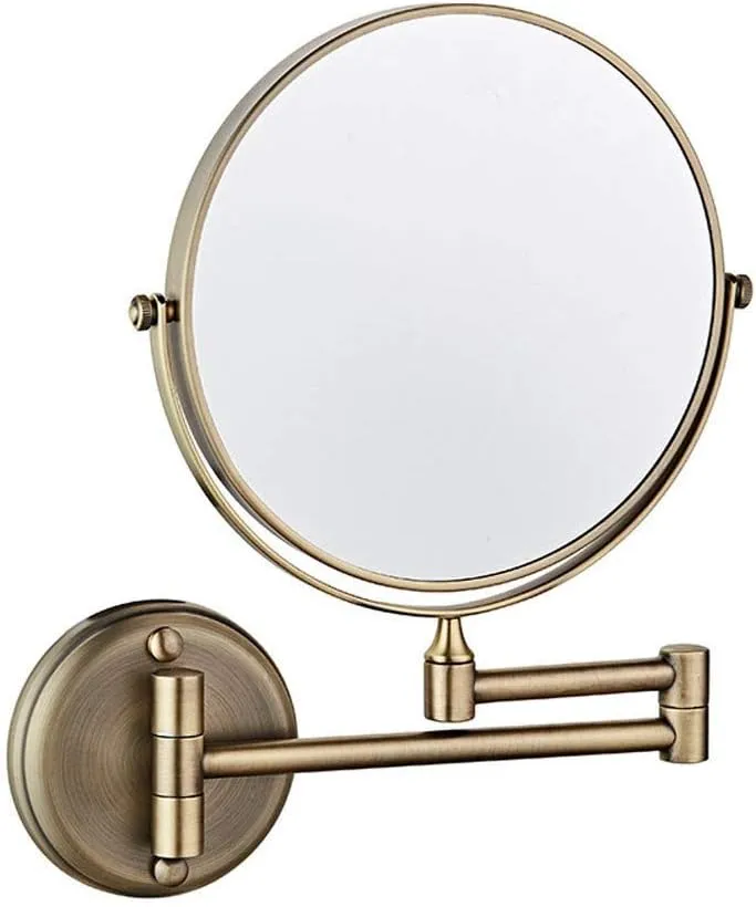 Makeup Mirror 8-inch Two-Sided Swivel Wall Mounted Mirror Extending Folding Bathroom Shaving Cosmetic Make Up Mirror 3X Magnification with Drilling/Without Drilling Bronze Color
