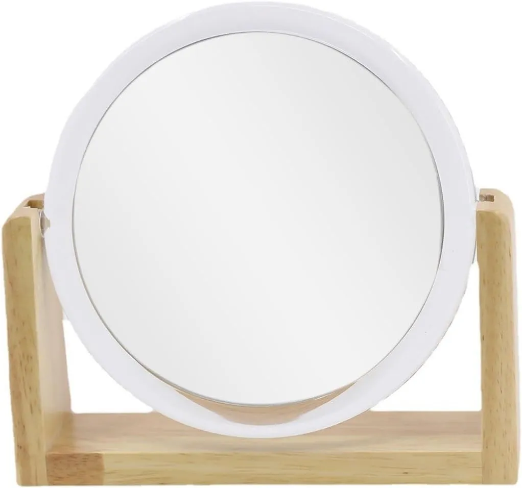 Makeup Mirror Nordic Style Cosmetic Mirror Desktop Round Square Wooden Base Desktop Mirror Women's Convenient Beauty Comb Vanity Mirror
