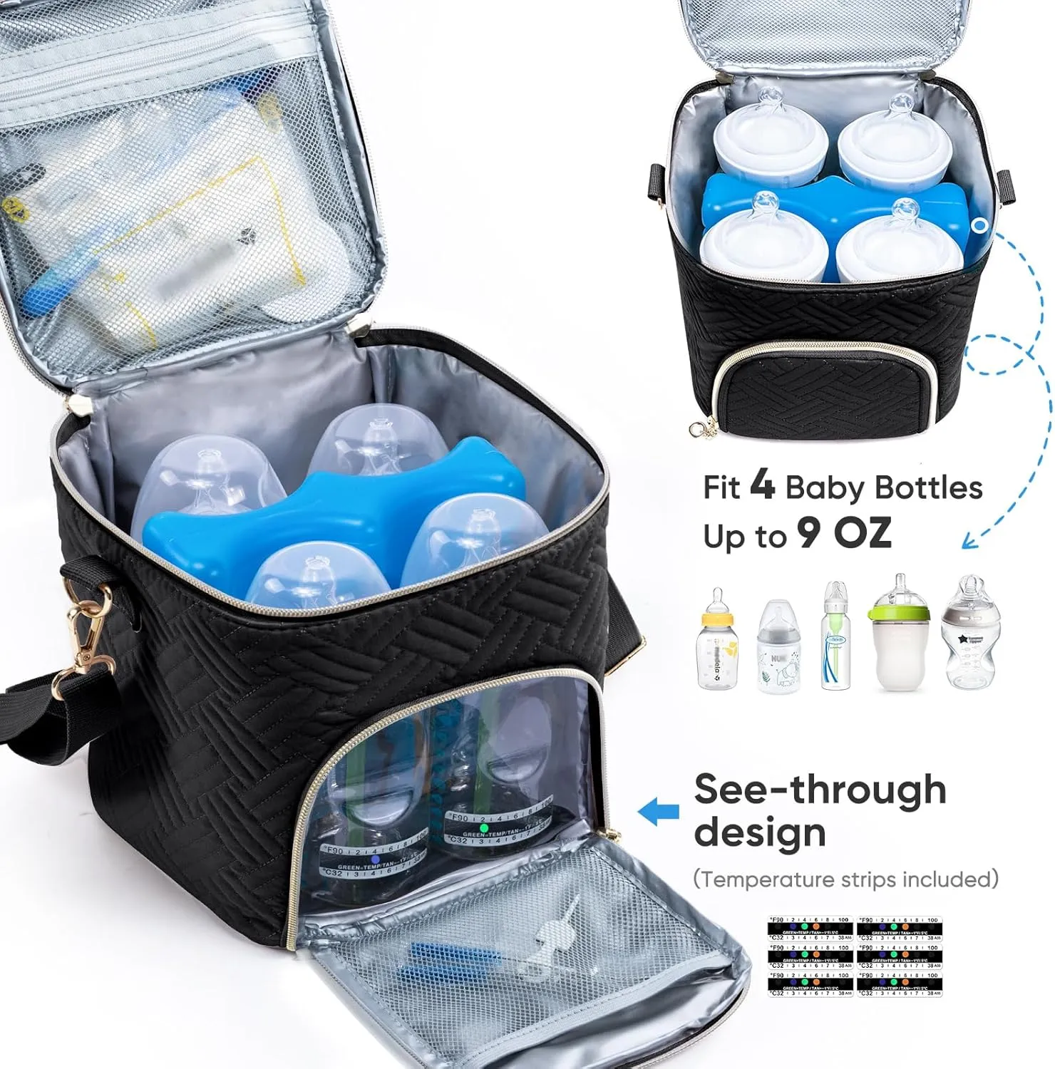 Mam Breastmilk Cooler Bag with Ice Pack for 4 Bottles - See-through Breast Pump Bag for Baby Bottles 4oz-9oz